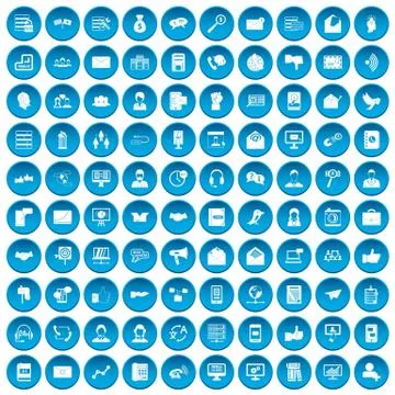 100 interaction icons set blue Illustrazione stock