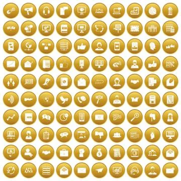 100 interaction icons set gold 스톡 일러스트