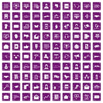 100 interaction icons set grunge purple イラスト素材