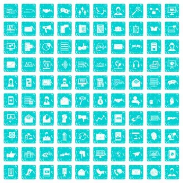 100 interaction icons set grunge blue Illustrazione stock