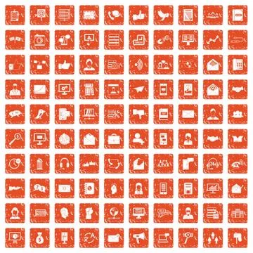 100 interaction icons set grunge orange Illustrazione stock