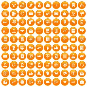 100 interaction icons set orange Stockillustratie