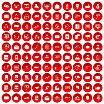 100 interaction icons set red Stock Illustration