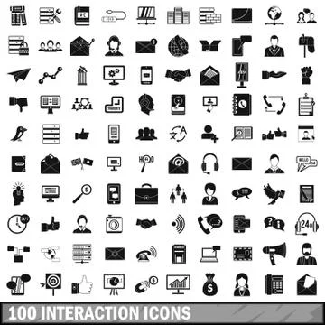 100 interaction icons set, simple style Stock Illustration