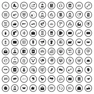 100 interaction icons set, simple style Stock Illustration