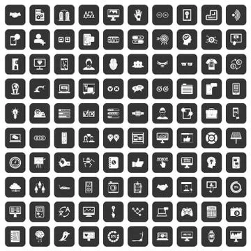 100 interface icons set black Stock Illustration