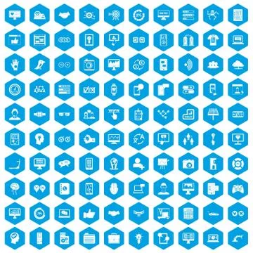 100 interface icons set blue Stock Illustration