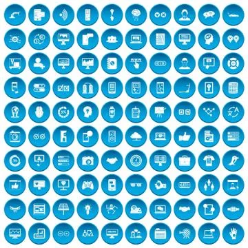 100 interface icons set blue Stock Illustration