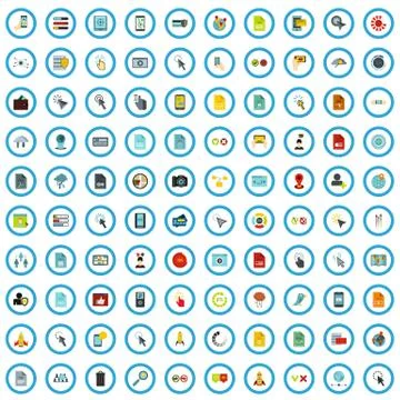 100 interface icons set, flat style Stockillustratie