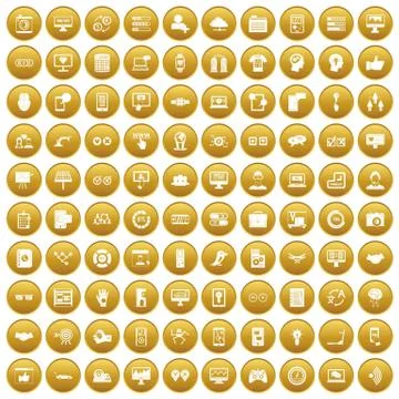 100 interface icons set gold Stock Illustration