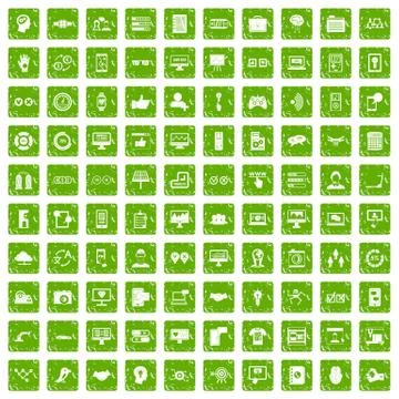 100 interface icons set grunge green Stock Illustration