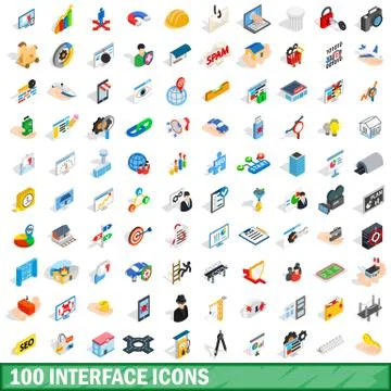 100 interface icons set, isometric 3d style 스톡 일러스트