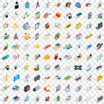 100 interface icons set, isometric 3d style イラスト素材