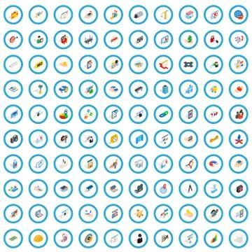 100 interface icons set, isometric 3d style Illustrazione stock