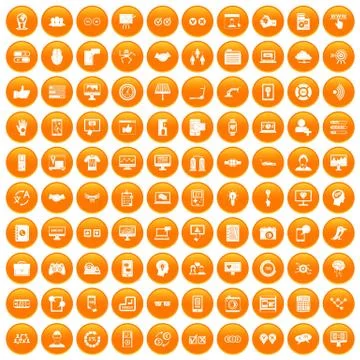 100 interface icons set orange Stock Illustration