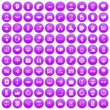 100 interface icons set purple Stock Illustration