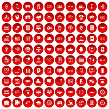 100 interface icons set red Stock Illustration