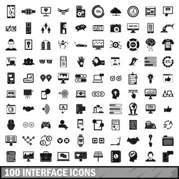100 interface icons set, simple style Stock Illustration