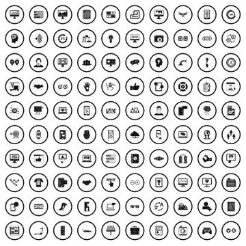 100 interface icons set, simple style Stock Illustration