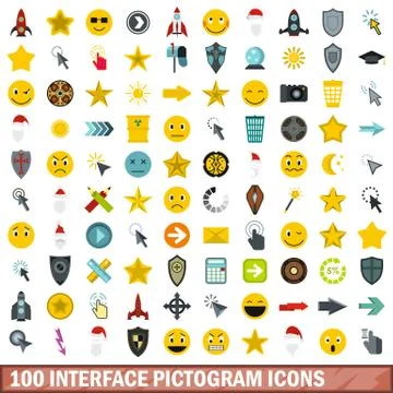 100 interface pictogram icons set, flat style Stockillustratie