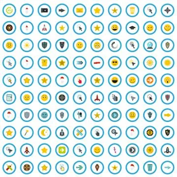 100 interface pictogram icons set, flat style Stockillustratie