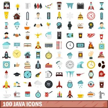 100 java icons set, flat style Illustration