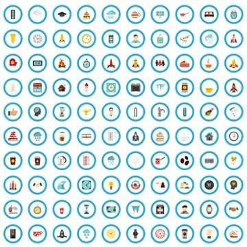 100 java icons set, flat style Stock Illustration