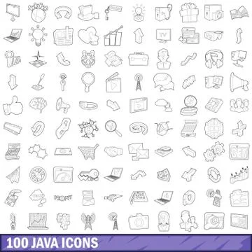 100 java icons set, outline style Stock Illustration