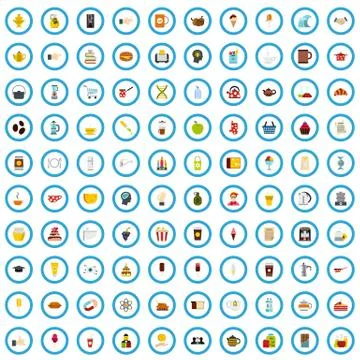 100 java mastery icons set, flat style イラスト素材