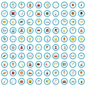 100 joy icons set, flat style Stock Illustration