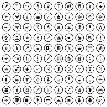 100 kitchenware icons set, simple style Stock Illustration