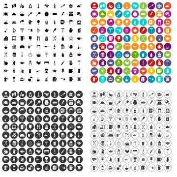 100 kitchenware icons set variant Stock Illustration