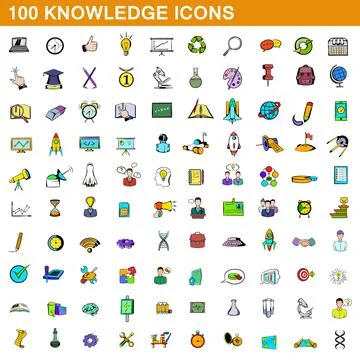 100 knowledge icons set, cartoon style Ilustración de archivo