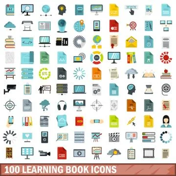 100 learning book icons set, flat style Illustrazione stock