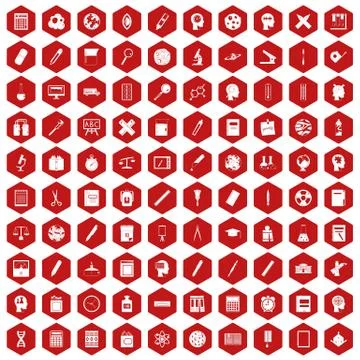 100 learning icons hexagon red Stockillustratie