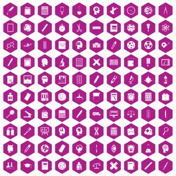 100 learning icons hexagon violet イラスト素材