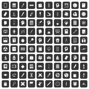 100 learning icons set black Stockillustratie