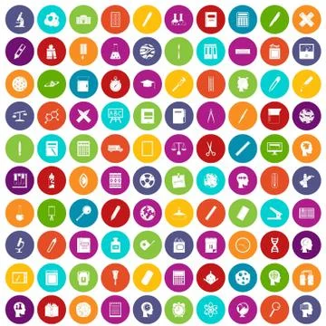 100 learning icons set color イラスト素材