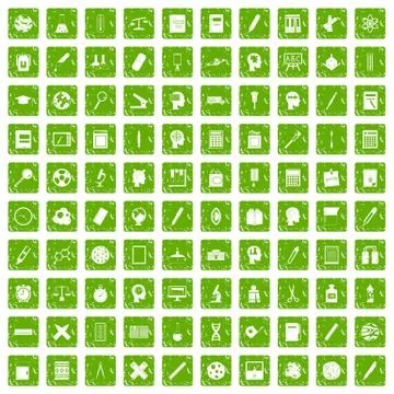 100 learning icons set grunge green イラスト素材