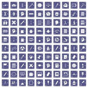 100 learning icons set grunge sapphire Stockillustratie