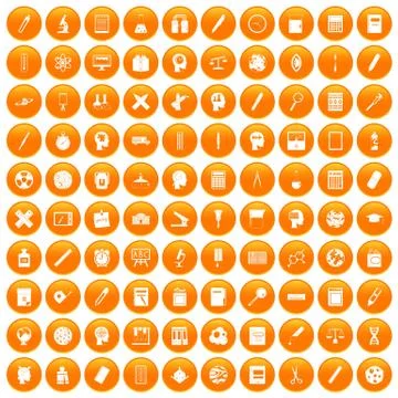 100 learning icons set orange Stockillustratie