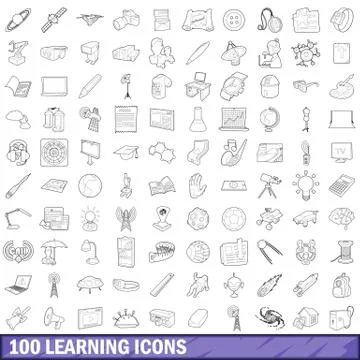 100 learning icons set, outline style 스톡 일러스트