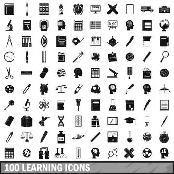 100 learning icons set, simple style イラスト素材