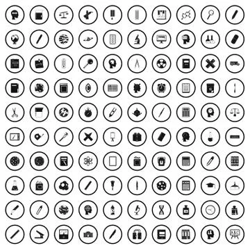 100 learning icons set, simple style Stockillustratie