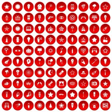 100 light icons set red Ilustración de archivo