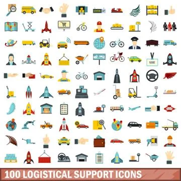 100 logistical support icons set, flat style 스톡 일러스트