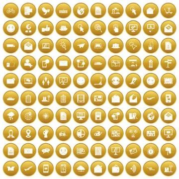 100 mail icons set gold Stock Illustration