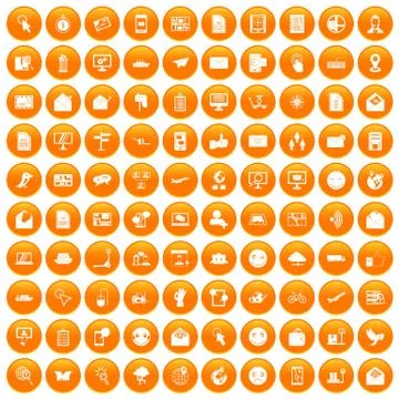 100 mail icons set orange Illustration