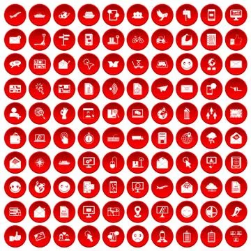 100 mail icons set red Illustration
