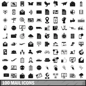 100 mail icons set in simple style Illustration